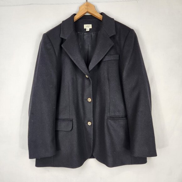 LL Bean Blazer Sport Coat Jacket Women 18E Wool Cashmere Black 3 Button - Picture 1 of 7